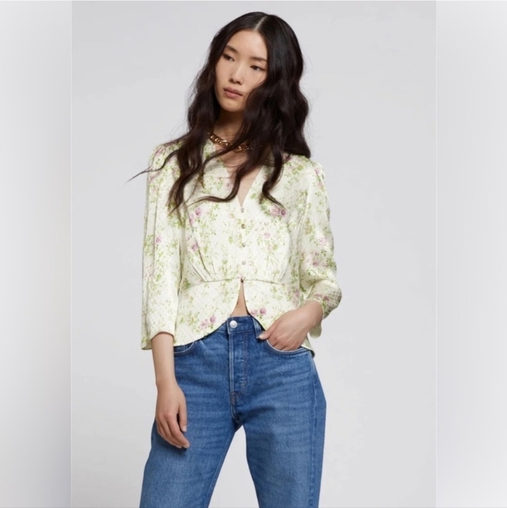 & Other Stories V-Neck Buttoned Peplum Blouse NWOT